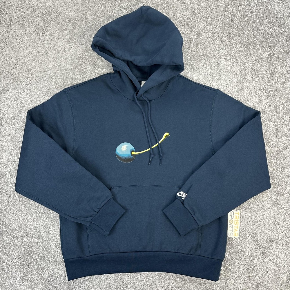 Nike SB Hoodie Mens Small Blue Loose Fit Cherry Graphic Skateboarding Loose Fit